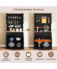 Gymax Pantry Cabinet 67'' Tall Kitchen Floor w/ 2 Removable Shelves Drawers