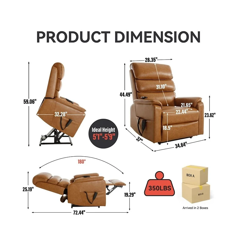Grey Faux Leather Power Lift Chair with Heat, Massage & Dual Motor, Heavy Duty Recliner for Elderly with Remote-Maison Boucle