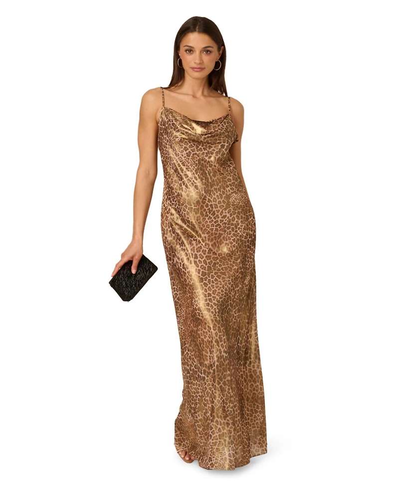 Adrianna Women's Printed Cowl Neck Long Dress