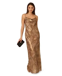 Adrianna Women's Printed Cowl Neck Long Dress