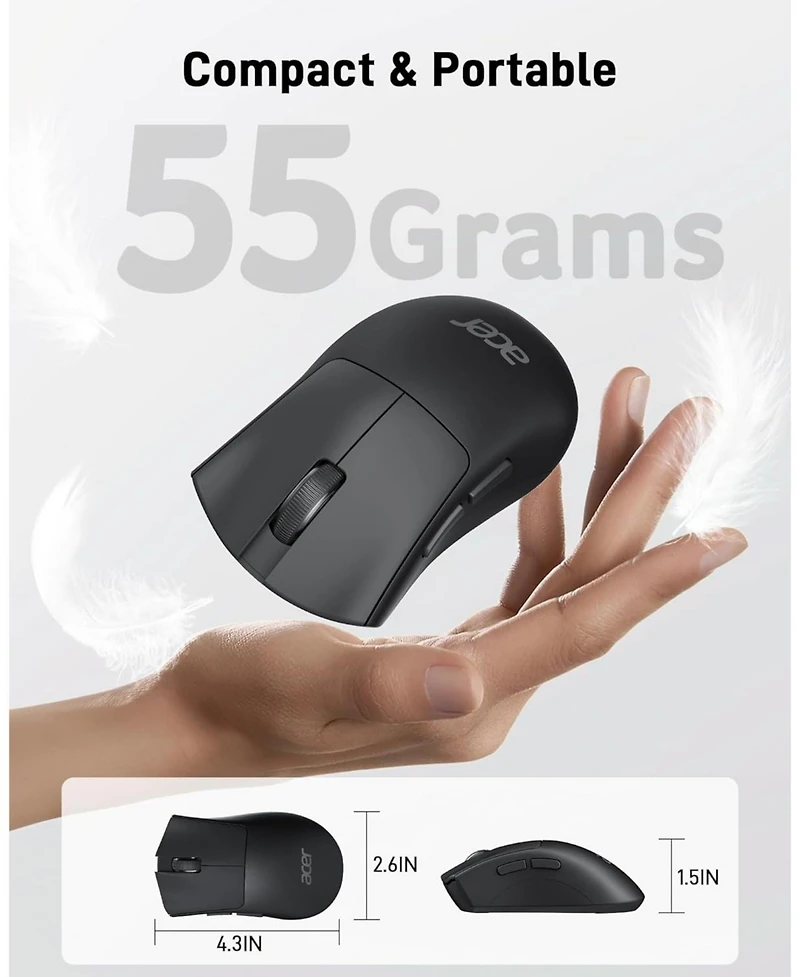 Acer Wireless Mouse, 1200 dpi, 5 Buttons, 2.4GHz usb Receiver, Compatible with Windows, macOS, Android
