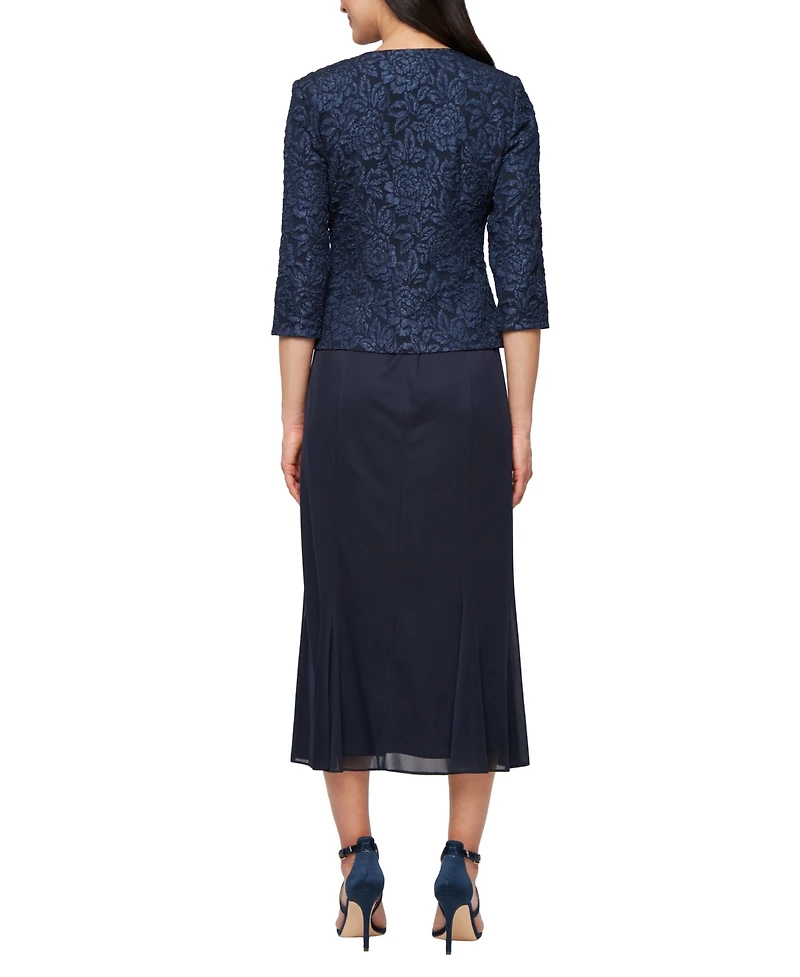 Alex Evenings Women's Textured Jacquard Tea-Length Midi Jacket Dress