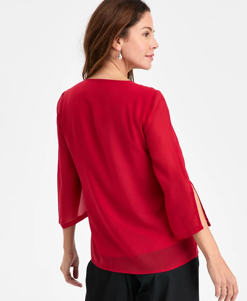 Jm Collection Women's Embellished V-Neck 3/4-Sleeve Blouse, Macy's Exclusive