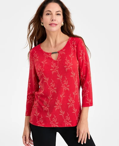 Jm Collection Women's Floral Shine Party Jacquard Top, Macy's Exclusive