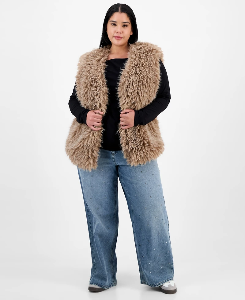 And Now This Trendy Plus Shaggy Faux-Fur V-Neck Vest, Macy's Exclusive
