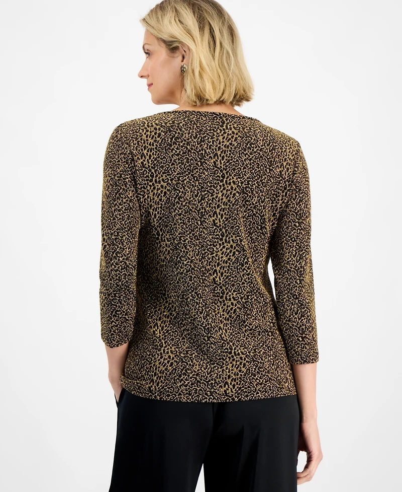 Jm Collection Women's Gold Cheetah Keyhole Top, Macy's Exclusive