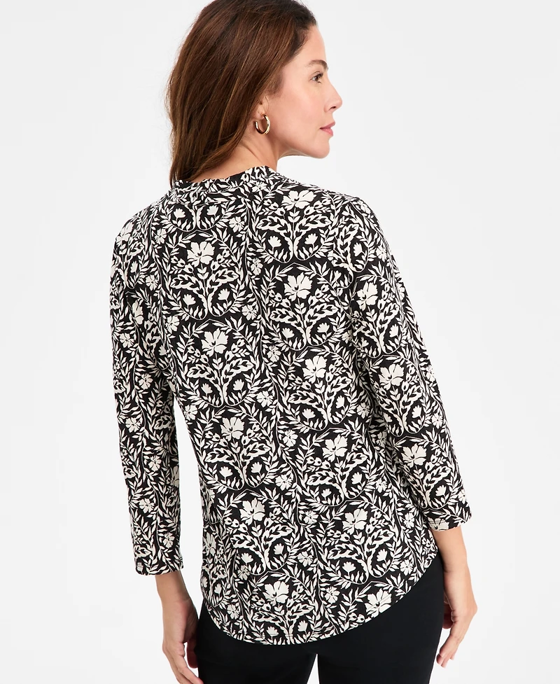 Jm Collection Women's Floral-Print Pleated Top, Macy's Exclusive