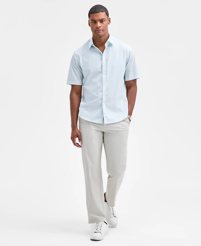 Alfani Men's Short Sleeve Striped Poplin Button-Front Shirt, Macy's Exclusive