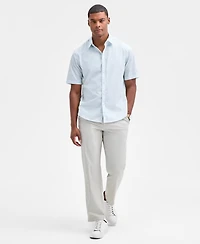 Alfani Men's Short Sleeve Striped Poplin Button-Front Shirt, Macy's Exclusive