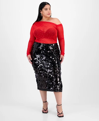 Bar Iii Trendy Plus Sequin Side-Slit Midi Skirt
