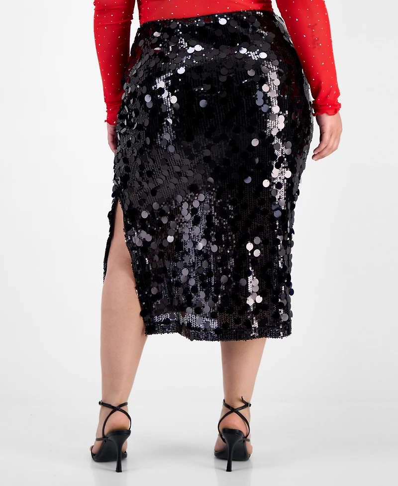 Bar Iii Trendy Plus Sequin Side-Slit Midi Skirt