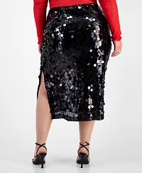Bar Iii Trendy Plus Sequin Side-Slit Midi Skirt