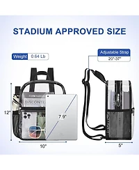 Clear Backpack Stadium Approved 12×12×6 Clear Mini Backpack Small Transparent Backpack for Concert, Beach, Work, Travel & Sporting Black