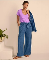 Lands' End Women's High Ridge Twill Pull On Pleated Wide Leg Pants