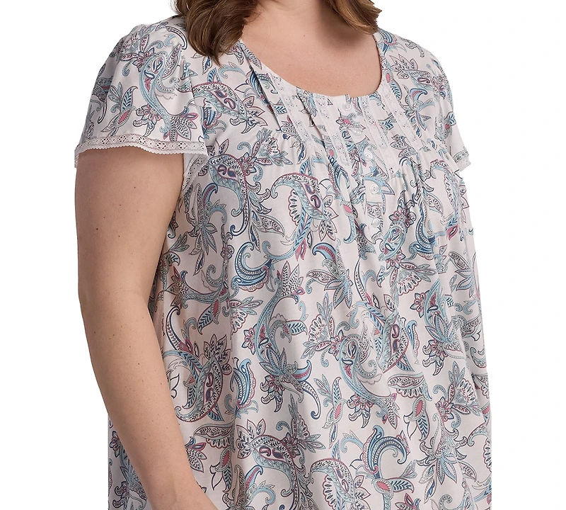 Miss Elaine Plus Short Sleeve Printed Night Dress