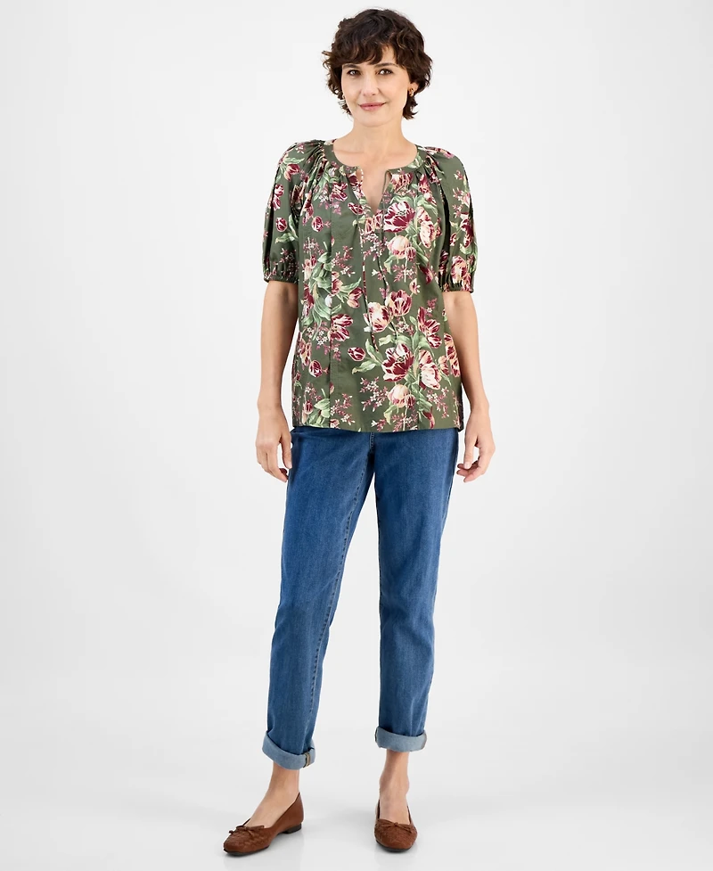 Style & Co Women's Printed Split-Neck Raglan-Sleeve Blouse, Macy's Exclusive