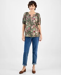 Style & Co Women's Printed Split-Neck Raglan-Sleeve Blouse, Macy's Exclusive