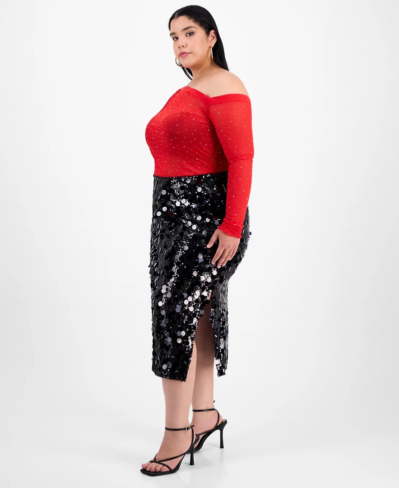 Bar Iii Trendy Plus Sequin Side-Slit Midi Skirt
