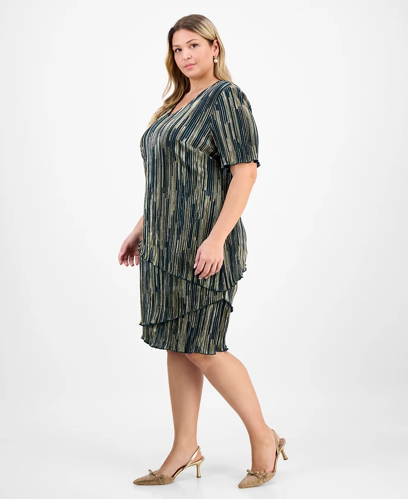Connected Plus V-Neck Asymmetric Tiered Sheath Dress