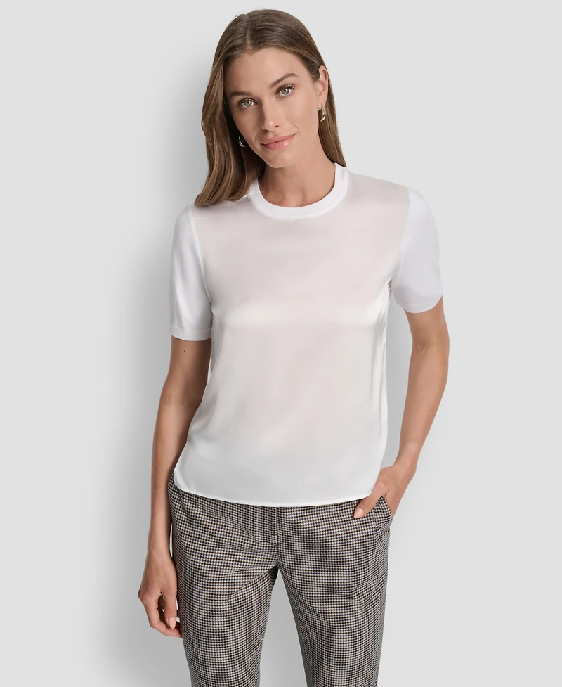 Dkny Petite Mixed Media Short Sleeve Top
