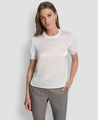 Dkny Petite Mixed Media Short Sleeve Top