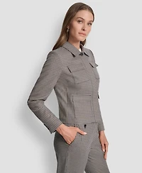 Dkny Petite Houndstooth Long Sleeve Trucker Jacket