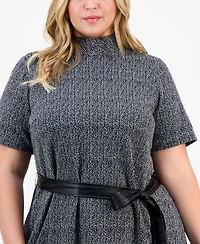 Robbie Bee Plus Mock Neck Short-Sleeve Boucle Midi Dress