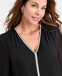 Jm Collection Women's Embellished V-Neck 3/4-Sleeve Blouse, Macy's Exclusive