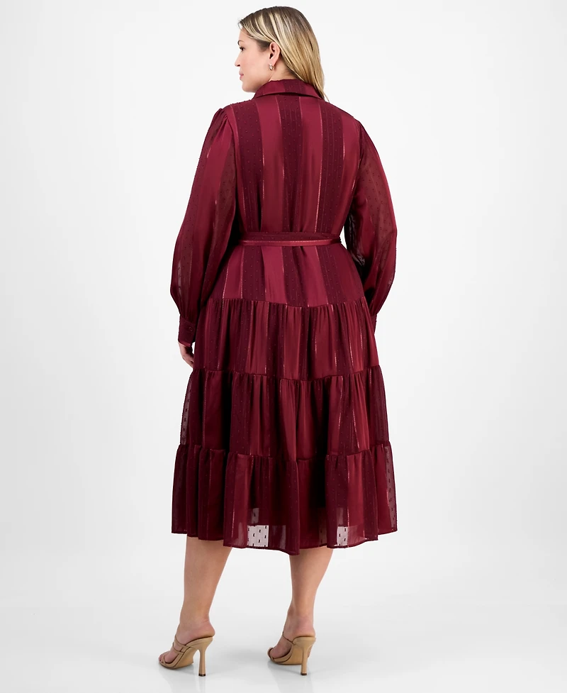 Robbie Bee Plus Long-Sleeve Satin Stripe Shirtdress