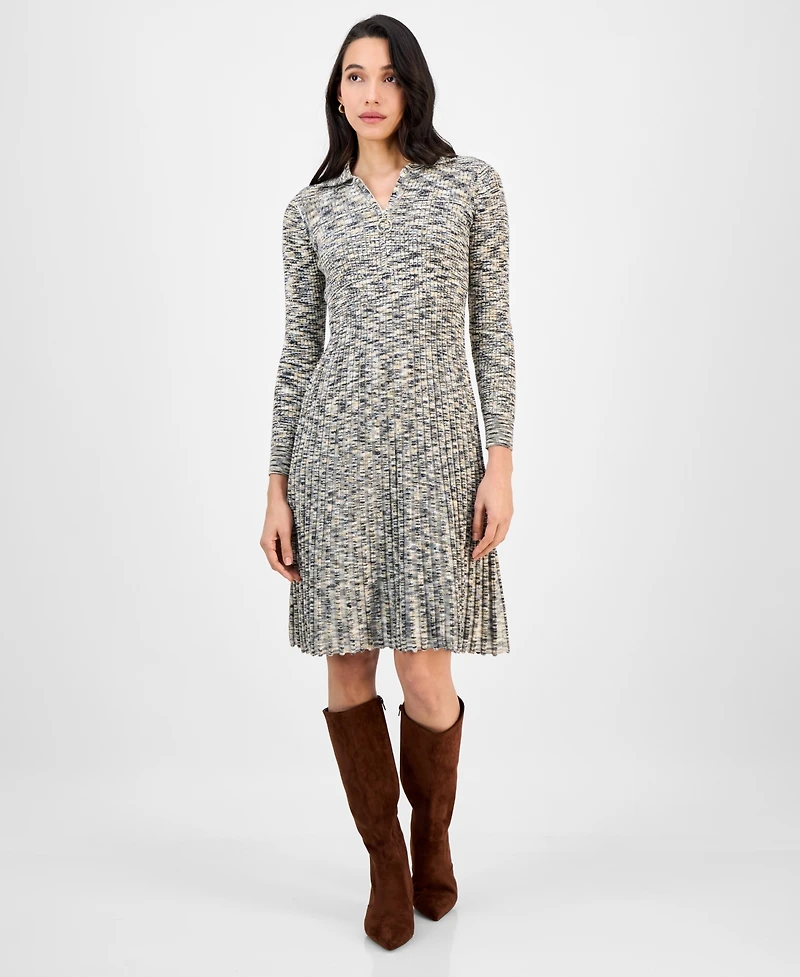 Robbie Bee Petite Zip-Front Heathered Sweater Dress