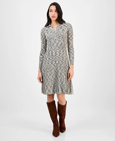 Robbie Bee Petite Zip-Front Heathered Sweater Dress