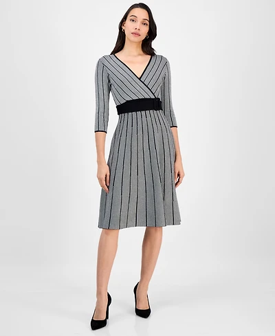 Robbie Bee Petite Belted Surplice V-Neck Sweater Dress