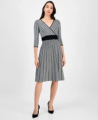 Robbie Bee Petite Belted Surplice V-Neck Sweater Dress