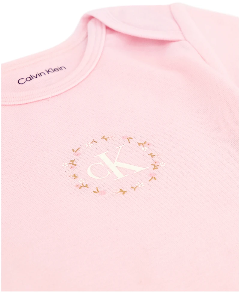 Calvin Klein Baby Girls 3-Piece Ditsy Floral Bodysuits and Pant Set