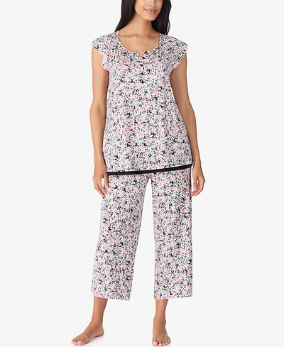 Ellen Tracy Women's Short Sleeve Cropped Pajama Set