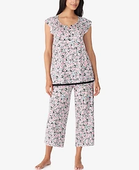 Ellen Tracy Women's Short Sleeve Cropped Pajama Set