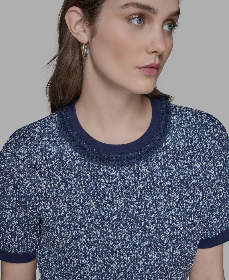 Karl Lagerfeld Paris Women's Textured-Knit Short-Sleeve Sweater