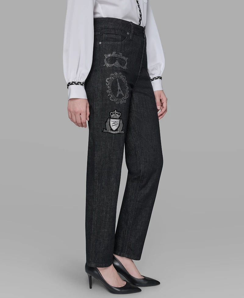 Karl Lagerfeld Paris Women's Patch Denim Straight-Leg Jeans