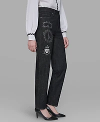 Karl Lagerfeld Paris Women's Patch Denim Straight-Leg Jeans