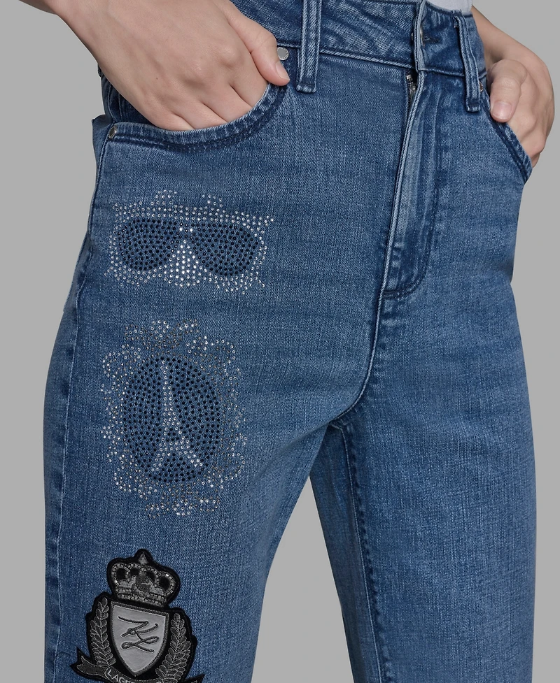 Karl Lagerfeld Paris Women's Patch Denim Straight-Leg Jeans