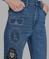 Karl Lagerfeld Paris Women's Patch Denim Straight-Leg Jeans