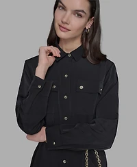 Karl Lagerfeld Paris Women's Belted Chest-Pocket Top