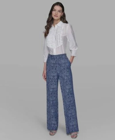 Karl Lagerfeld Paris Womens Printed Wide Leg Denim Pants 2p 16