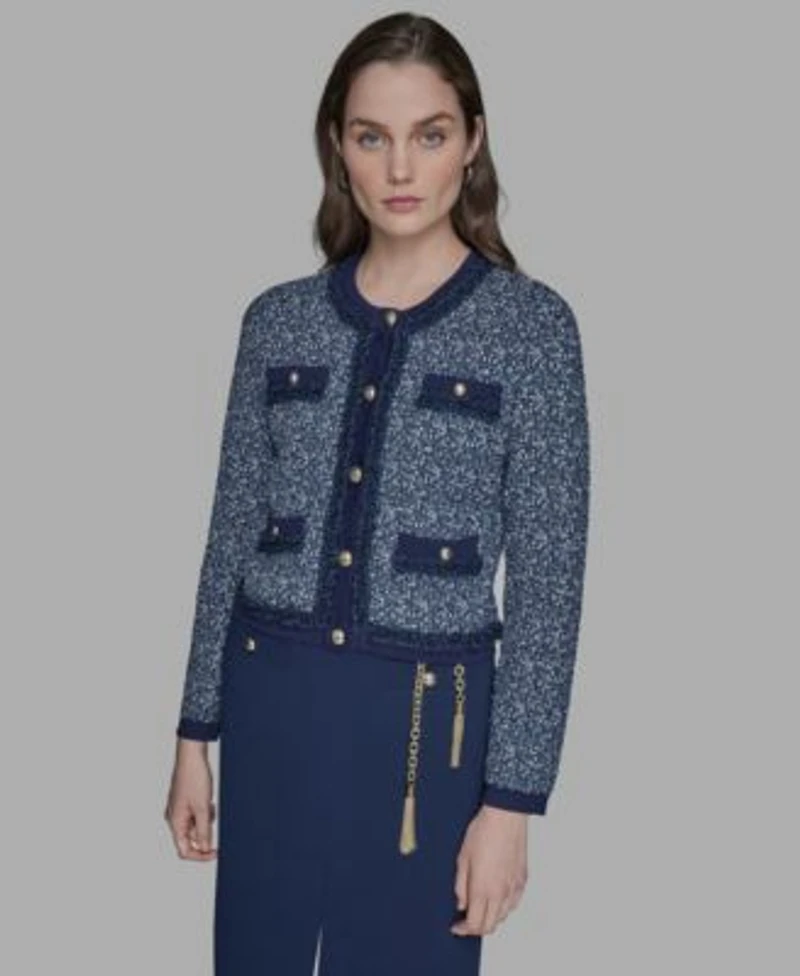 Karl Lagerfeld Paris Womens Textured Knit Button Front Sweater P Xs Xl