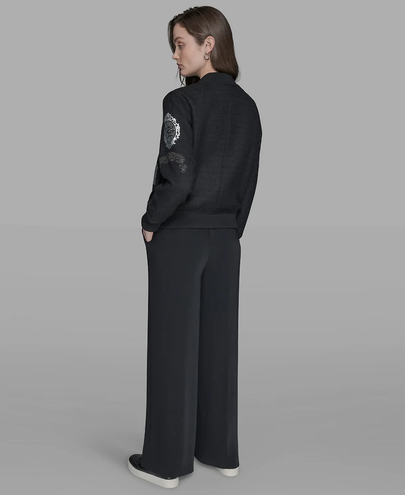 Karl Lagerfeld Paris Women's Patch Long Sleeve Bomber Jacket