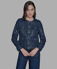 Karl Lagerfeld Paris Women's Sequin Pocket-Front Denim Jacket