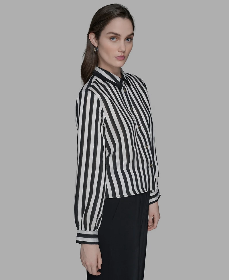Karl Lagerfeld Paris Women's Button-Front Striped Shirt