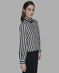Karl Lagerfeld Paris Women's Button-Front Striped Shirt