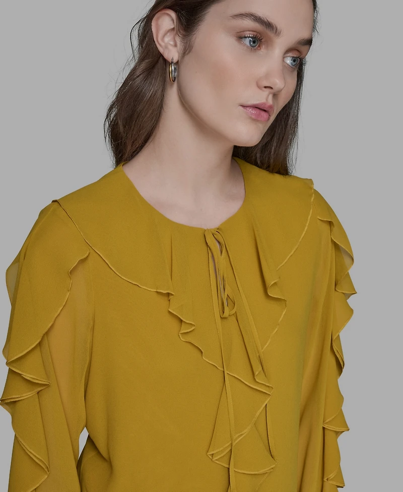 Karl Lagerfeld Paris Women's Keyhole Ruffle Top