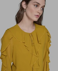 Karl Lagerfeld Paris Women's Keyhole Ruffle Top
